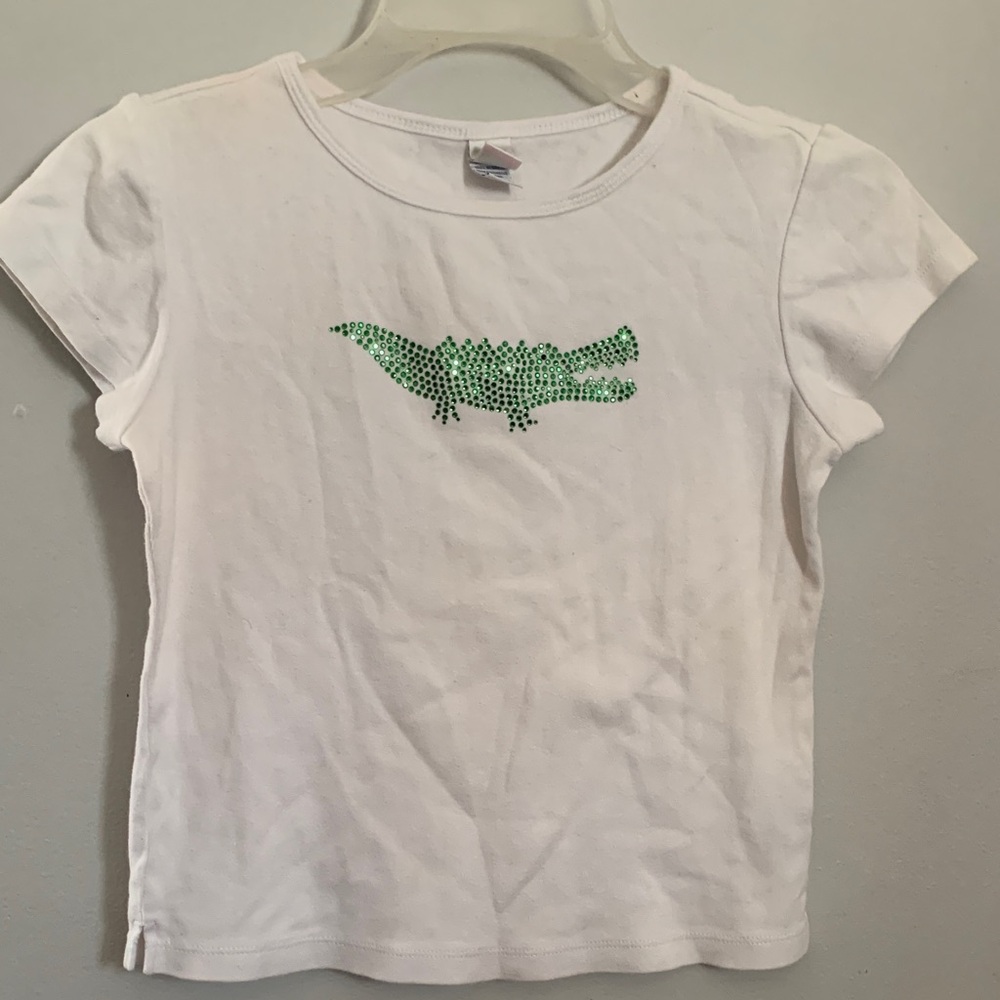 Kavio White Tee with Green Crocodile Design
